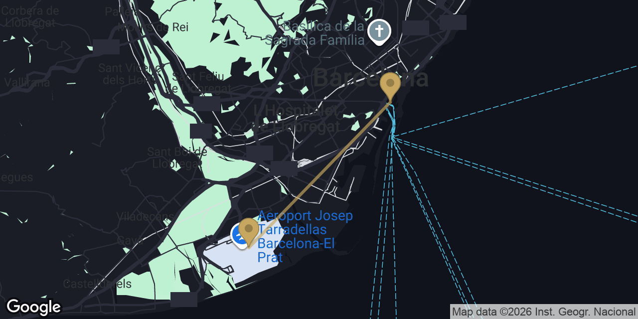 Mapa del trayecto de Puerto de cruceros de Barcelona a Aeropuerto de Barcelona