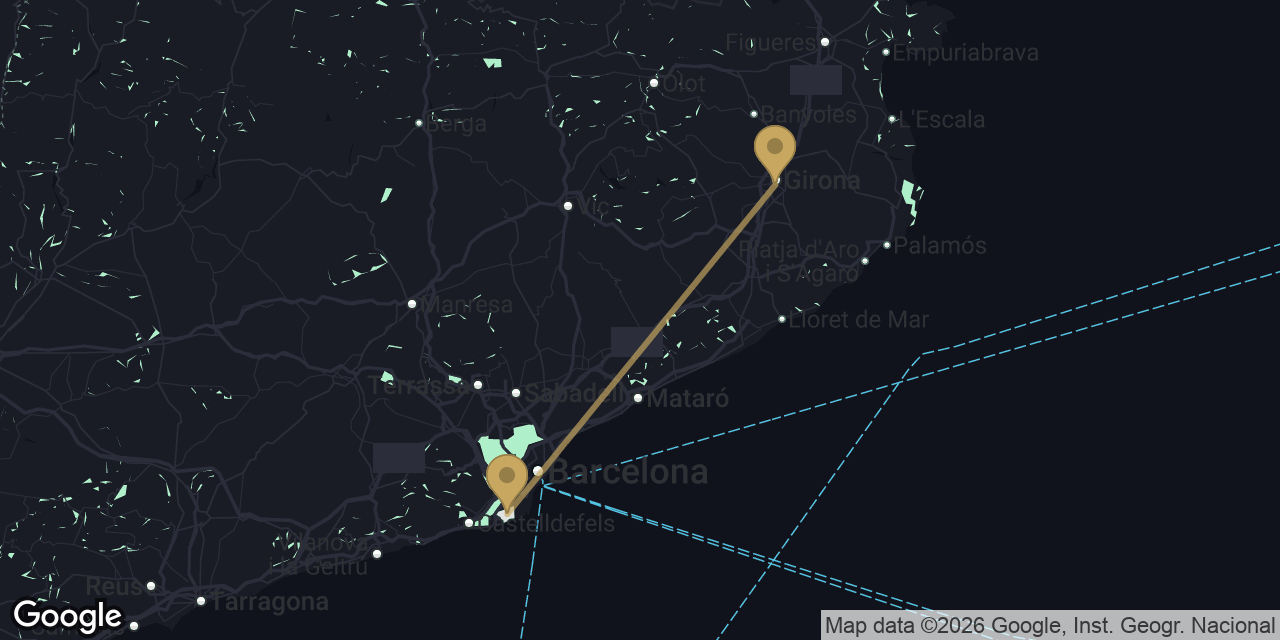 Mapa del trayecto de Girona a Aeropuerto de Barcelona